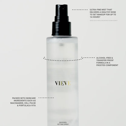 Video of Invisiveil setting spray spinning ground with key product information called out.