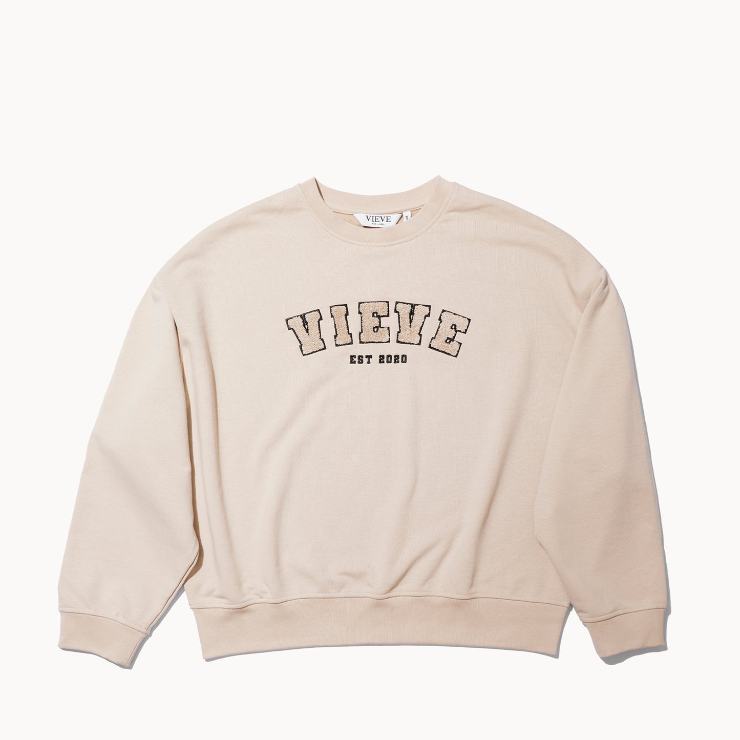VIEVE Varsity Sweatshirt Apparel vieve-beige-varsity-sweatshirt-1-b