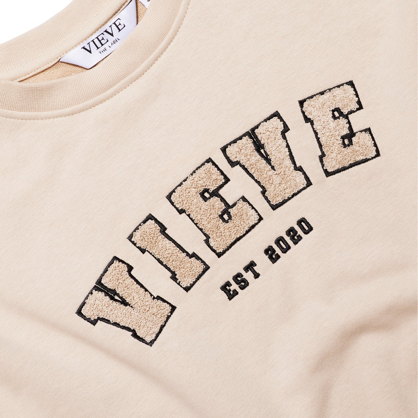 VIEVE Varsity Sweatshirt Apparel vieve-beige-varsity-sweatshirt-2-b